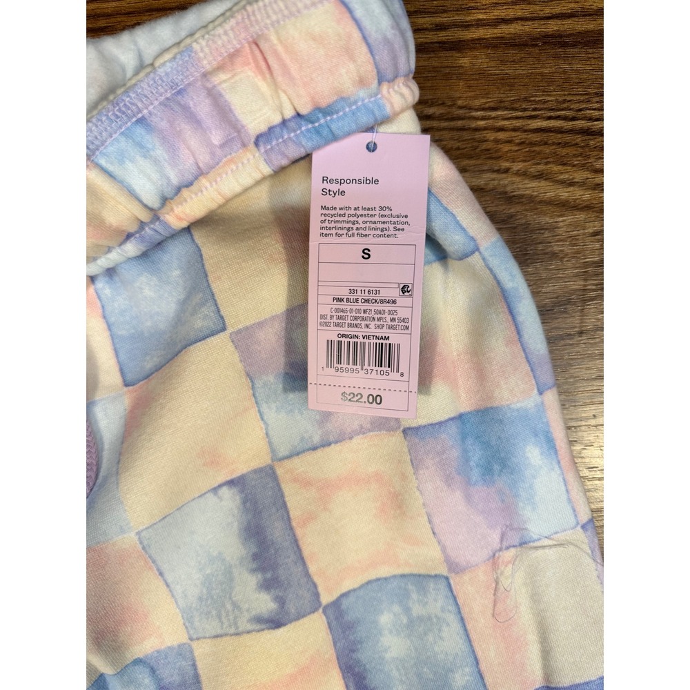 Wild Fable Women's Pastel Checkered Sweatpants Size S Drawstring Waist Joggers - Picture 2 of 7